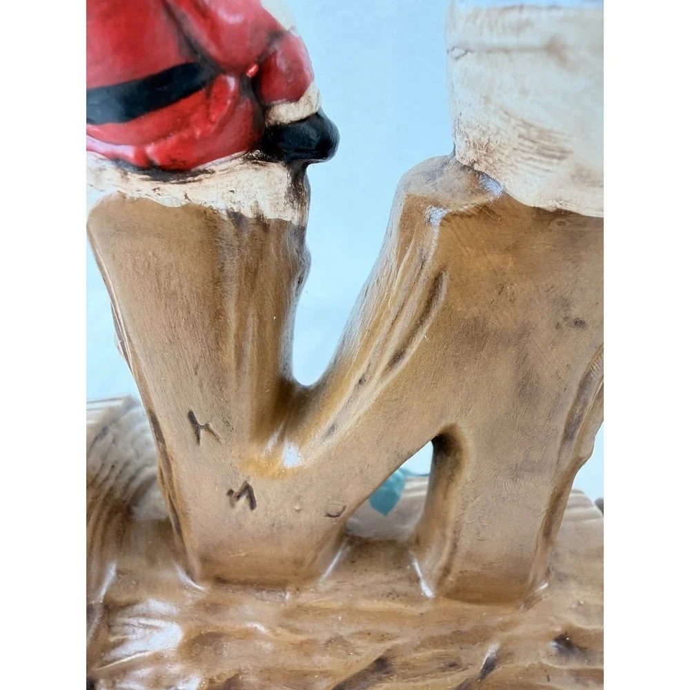 Vintage 1974 NOEL Ceramic Candle Holder Set Santa Log Christmas Decor - Picture 4 of 16